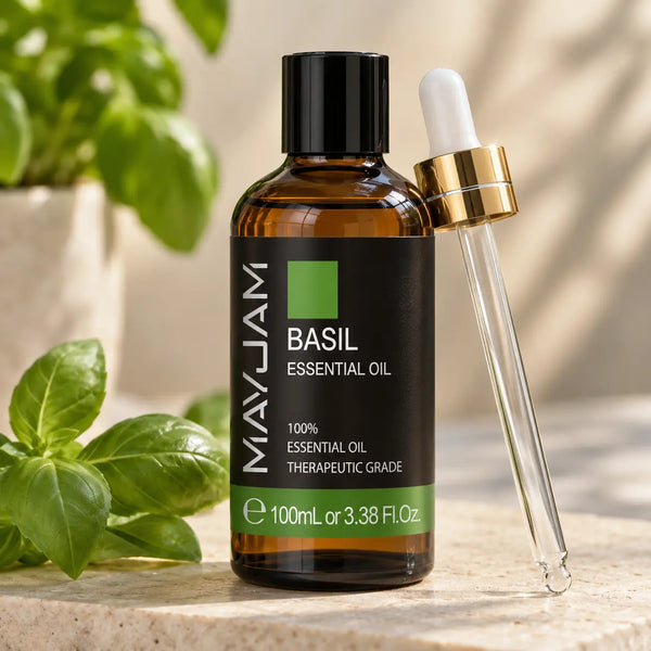 Bazsalikom illóolaj 100 ml-es borostyánszínű üvegben pipettás kupakkal