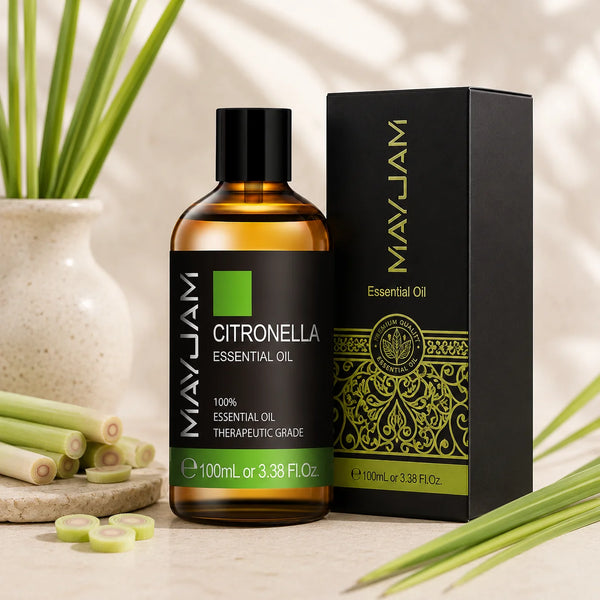 Citronella illóolaj 100 ml elegáns díszdobozban, borostyánszínű üvegben.