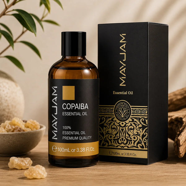 Copaiba illóolaj 100 ml elegáns díszdobozban, borostyánszínű üvegben.