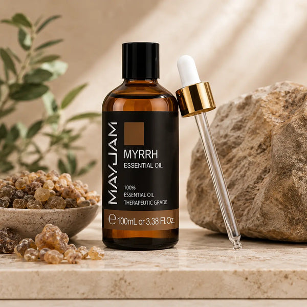 Mirha illóolaj 100 ml borostyánszínű üvegben elegáns üveg pipettával.
