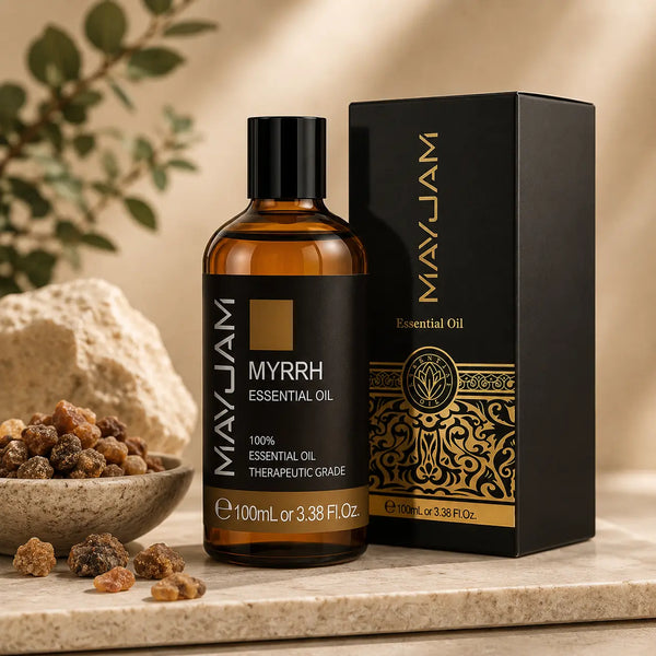 Mirha illóolaj 100 ml elegáns díszdobozban, borostyánszínű üvegben.